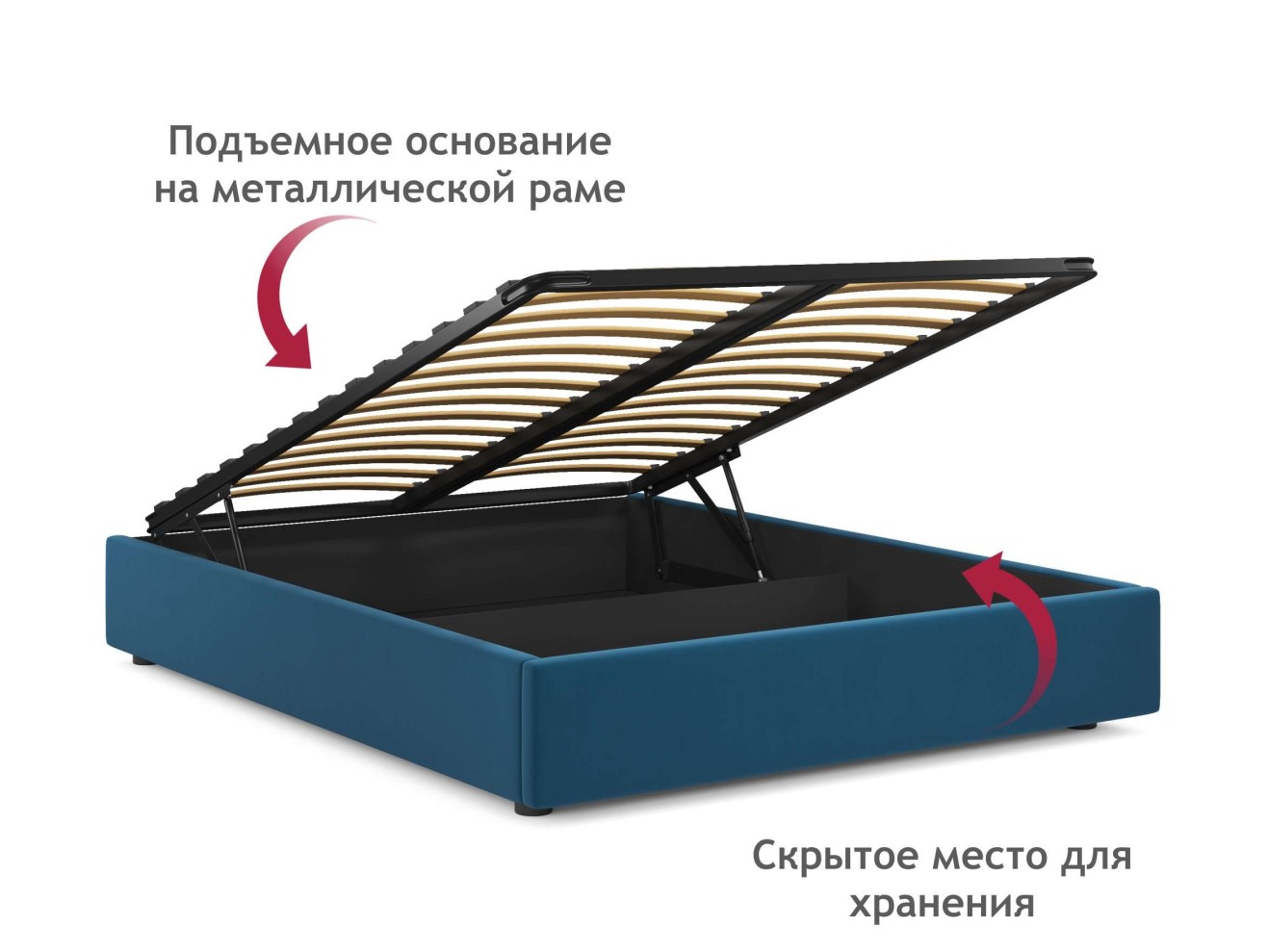 Мягкая кровать-софа без изголовья Base 1600 синяя с подъемным механизмом
