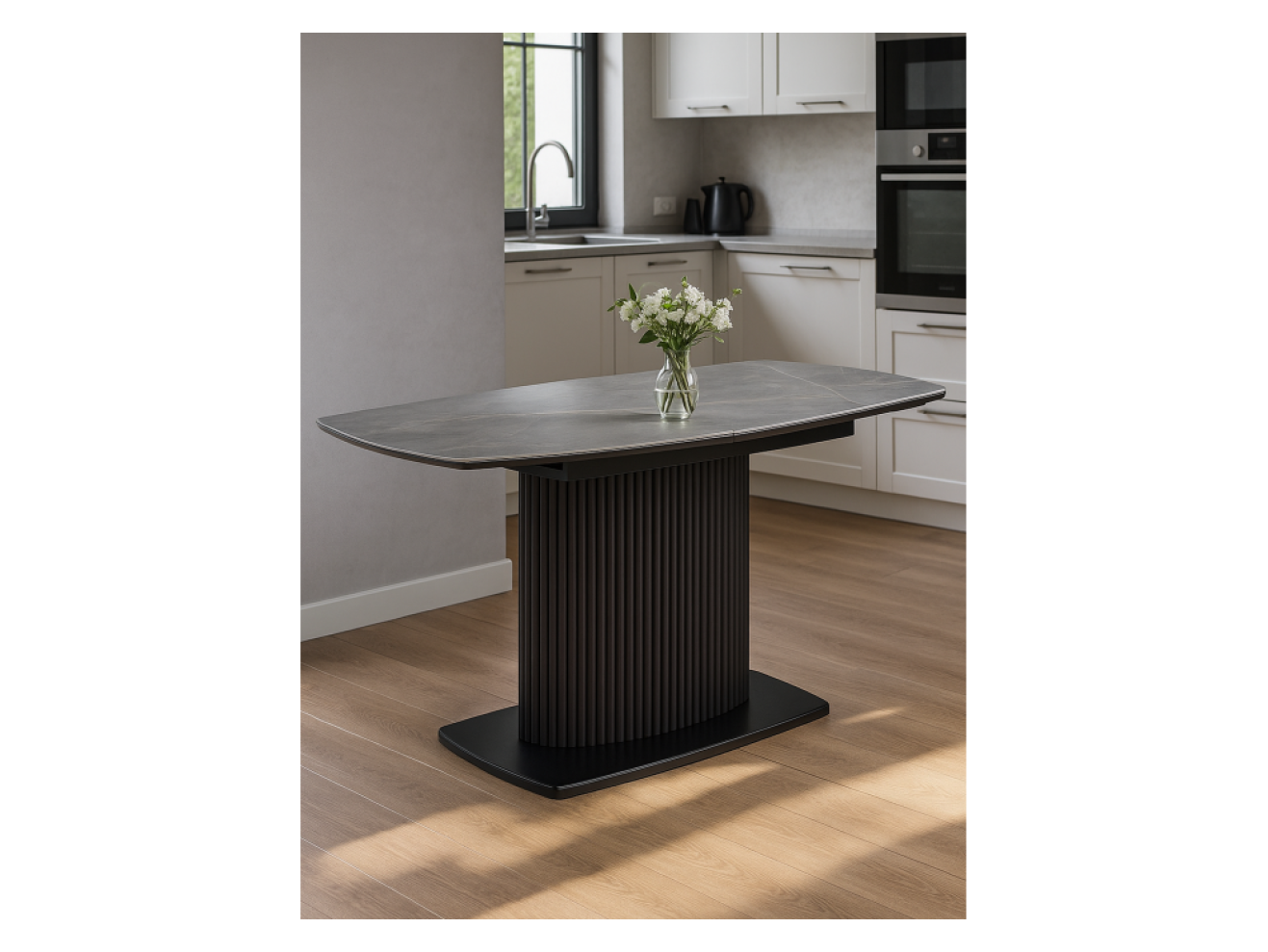 Фестер 140(180)х80 larka grey / черный Керамический стол