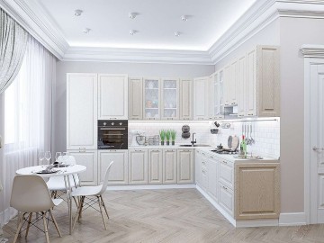 Кухонный гарнитур угловой Ницца-04, МДФ/Стекло, 320×270 см, Дуб кремовый