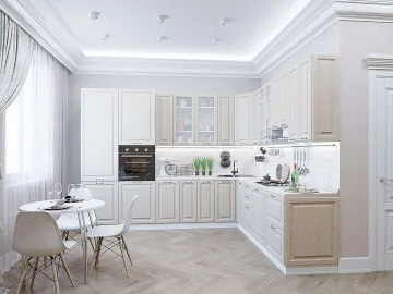 Кухонный гарнитур угловой Ницца-04, МДФ/Стекло, 320×270 см, Дуб кремовый