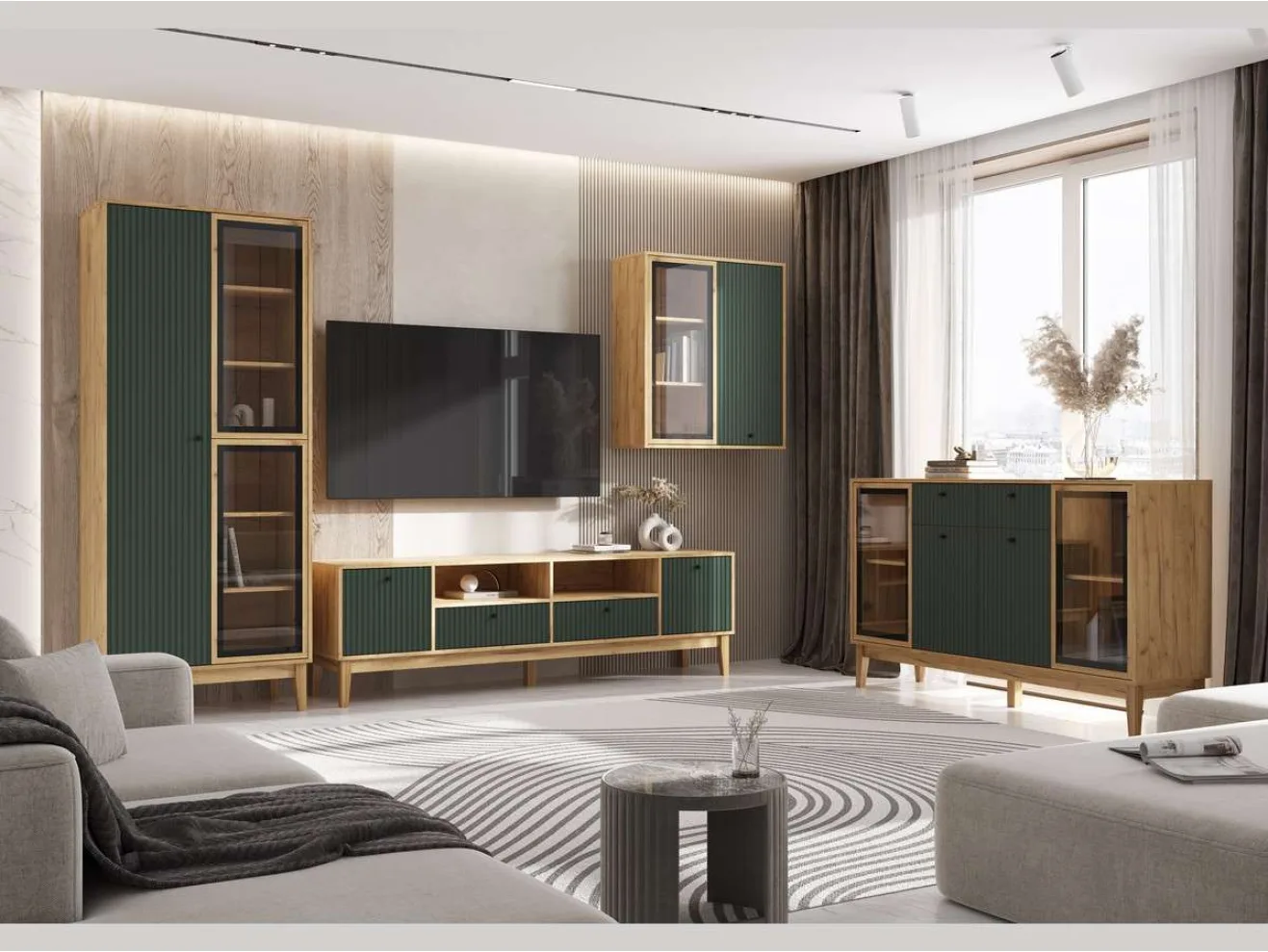 Модульная гостиная Оливия, Крафт золотой/Браш графит (рамка AGT) арт. 1533477
