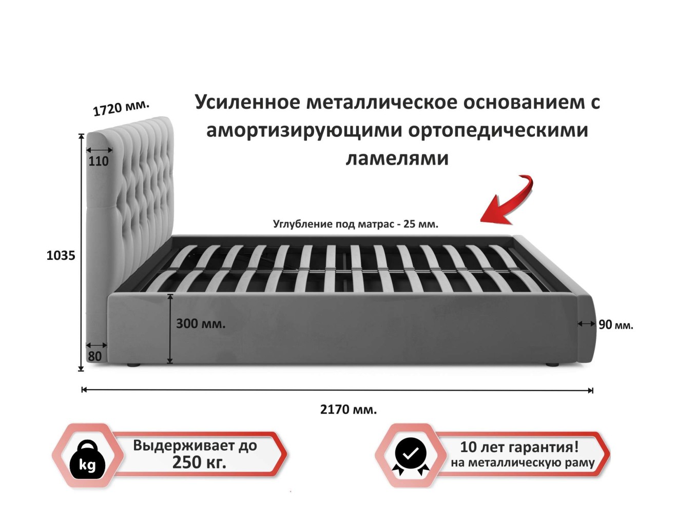 Мягкая кровать Verona 1600 серая с ортопедическим основанием
