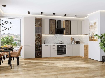 Кухонный гарнитур угловой Флэт-05, ЛДСП, 400×100 см, Кашемир