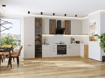 Кухонный гарнитур угловой Флэт-05, ЛДСП, 400×100 см, Кашемир