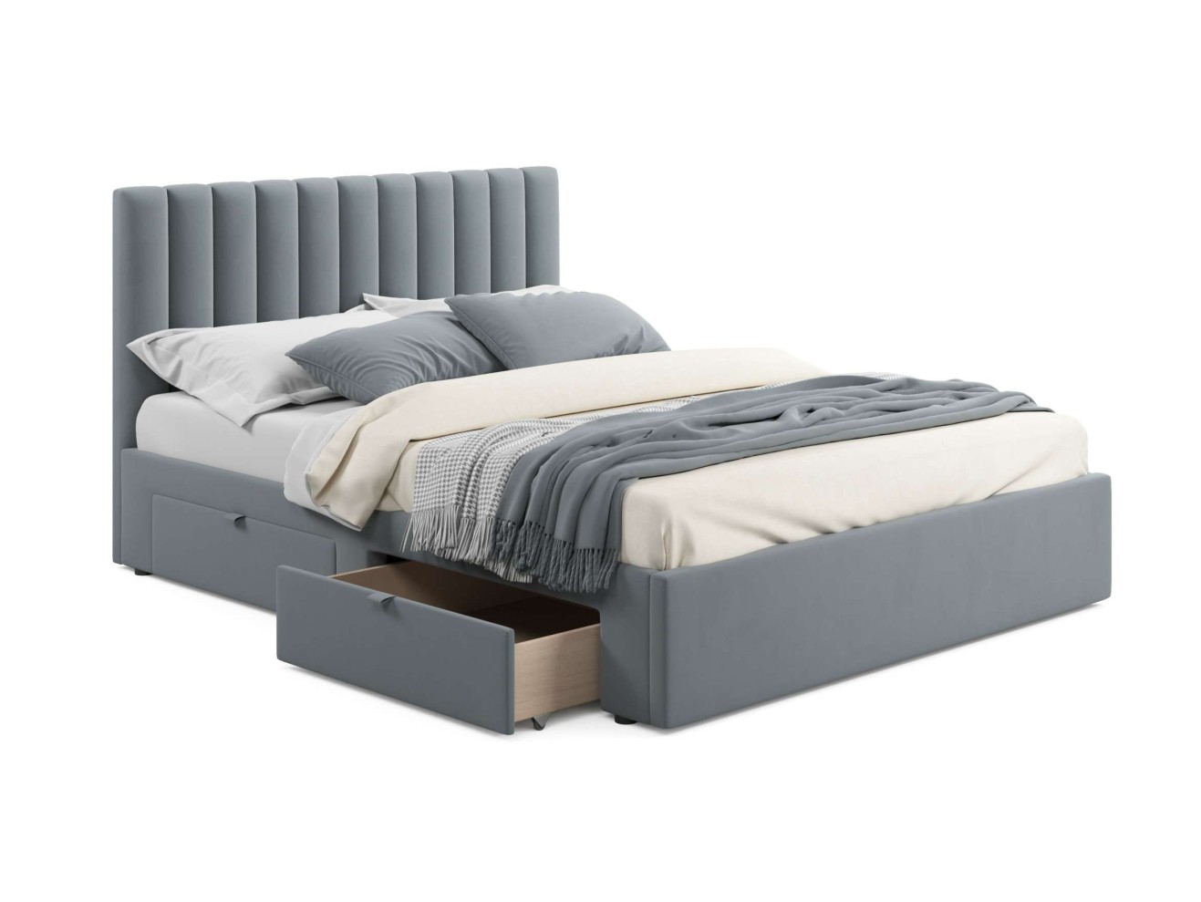 Мягкая кровать Olivia 1600 серая с ящиками