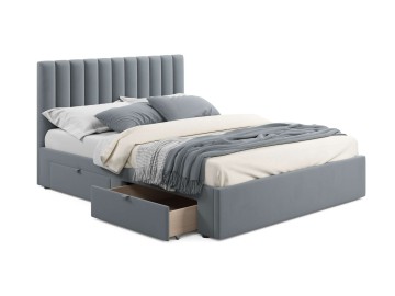 Мягкая кровать Olivia 1600 серая с ящиками