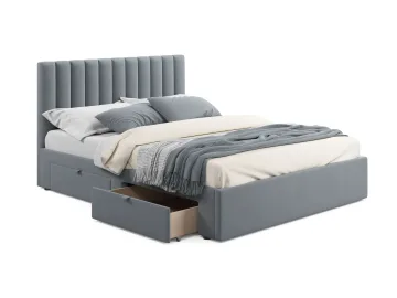 Мягкая кровать Olivia 1600 серая с ящиками