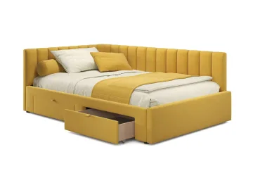 Мягкая кровать-тахта Milena 1200 желтая c ящиками