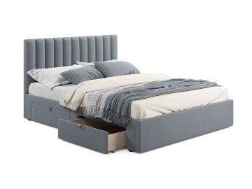 Мягкая кровать Olivia 1600 серая с ящиками