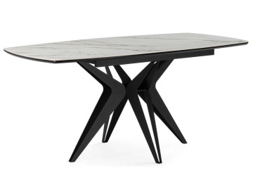 Риполь 160(205)х89 белый с прожилками gilt white / черный Керамический стол