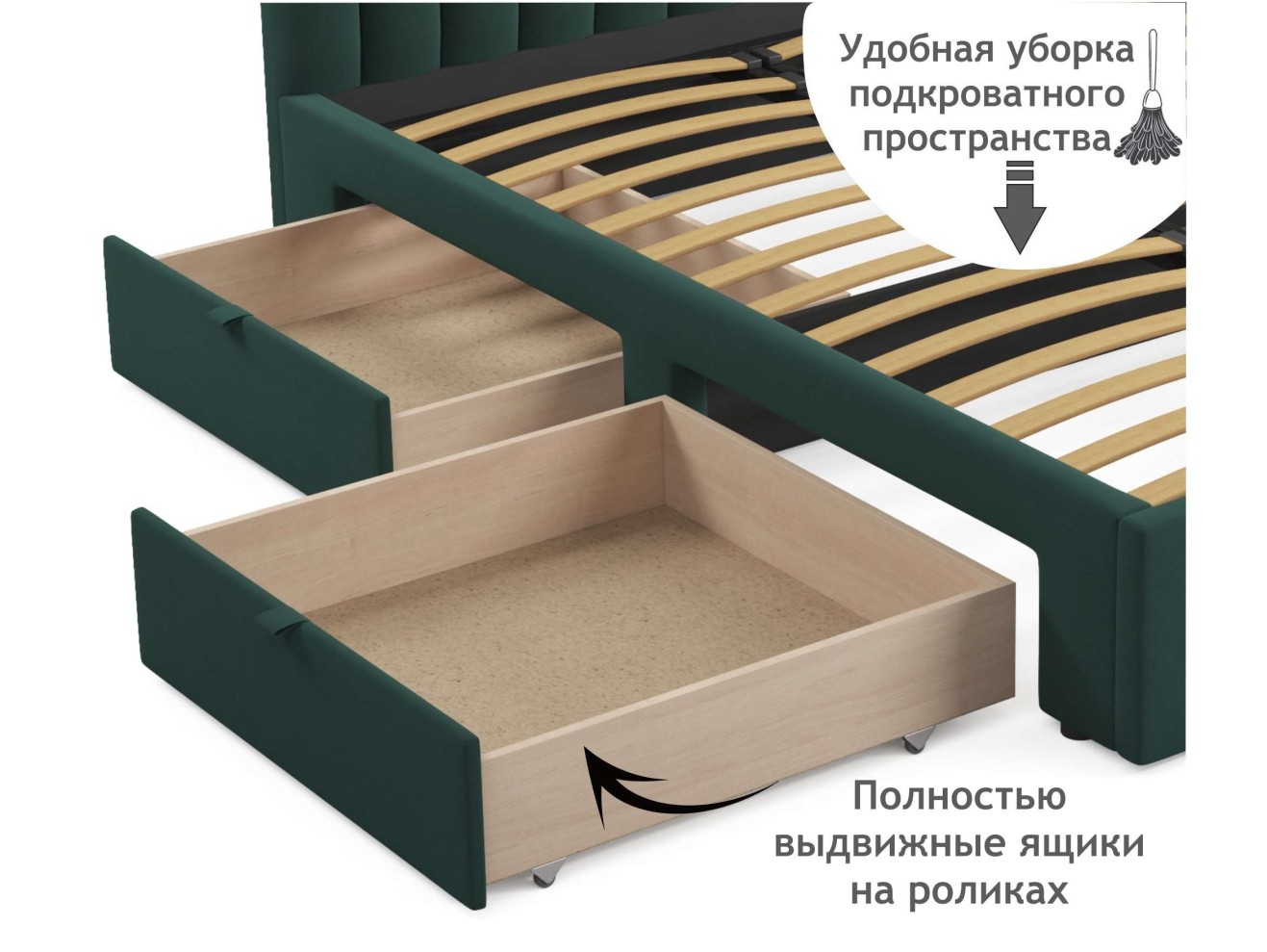 Мягкая кровать-тахта Milena 1200 изумруд с ящиками