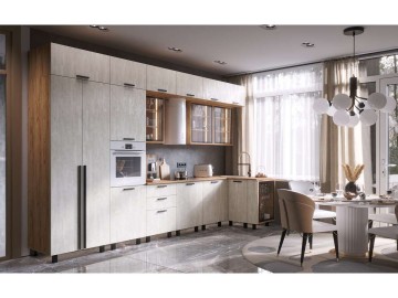 Кухня Рио NEW (металл) 3,8х1,2/1080м (490), компоновка №7, Крафт золотой/Шелковый камень