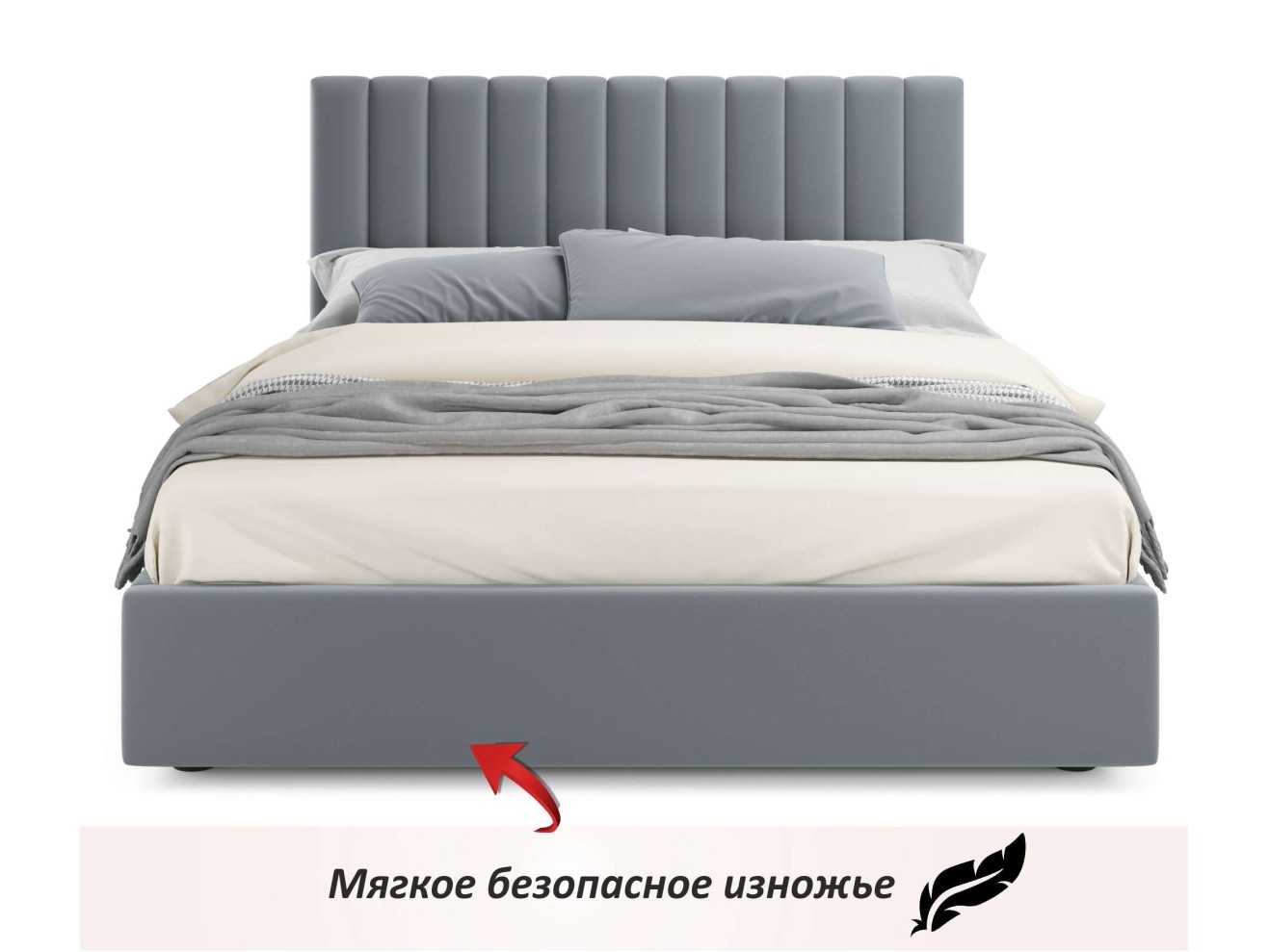 Мягкая кровать Olivia 1600 серая с ящиками арт. 1076937