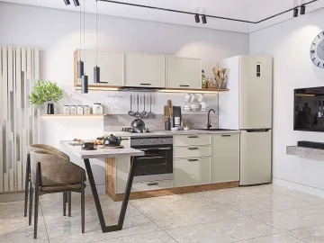 Кухонный гарнитур Фрейм-01, МДФ, 230 см, Кремовый шелк