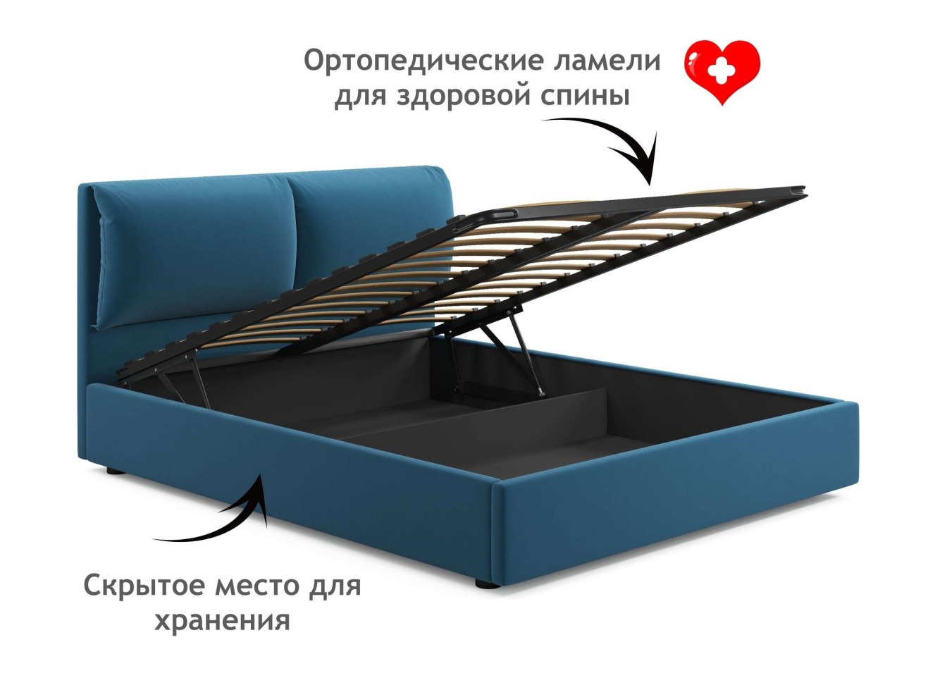 Мягкая кровать Vita 1600 синяя с подъемным механизмом