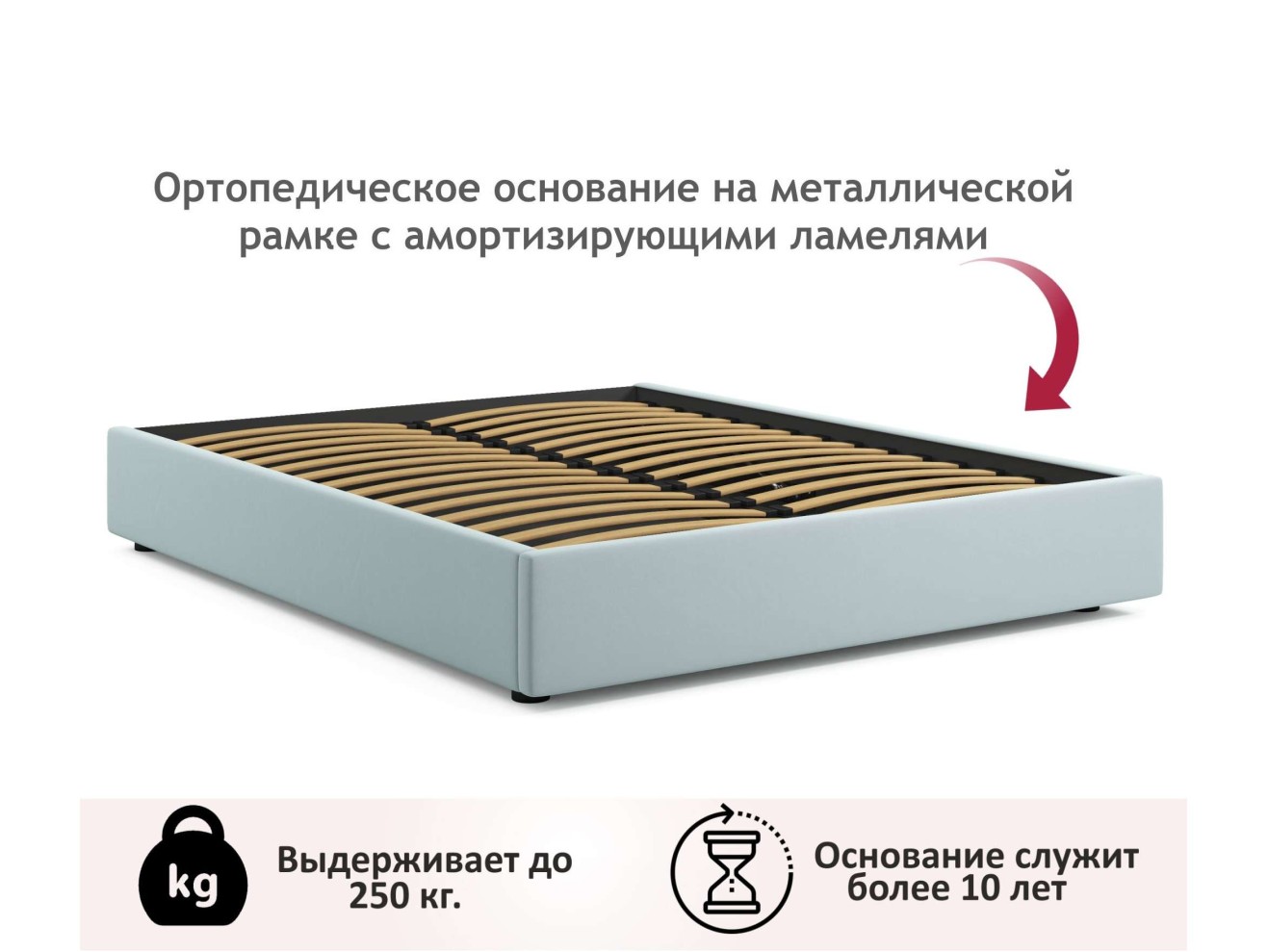 Мягкая кровать-софа без изголовья Base 1600 мята пастель с ортопедическим основанием