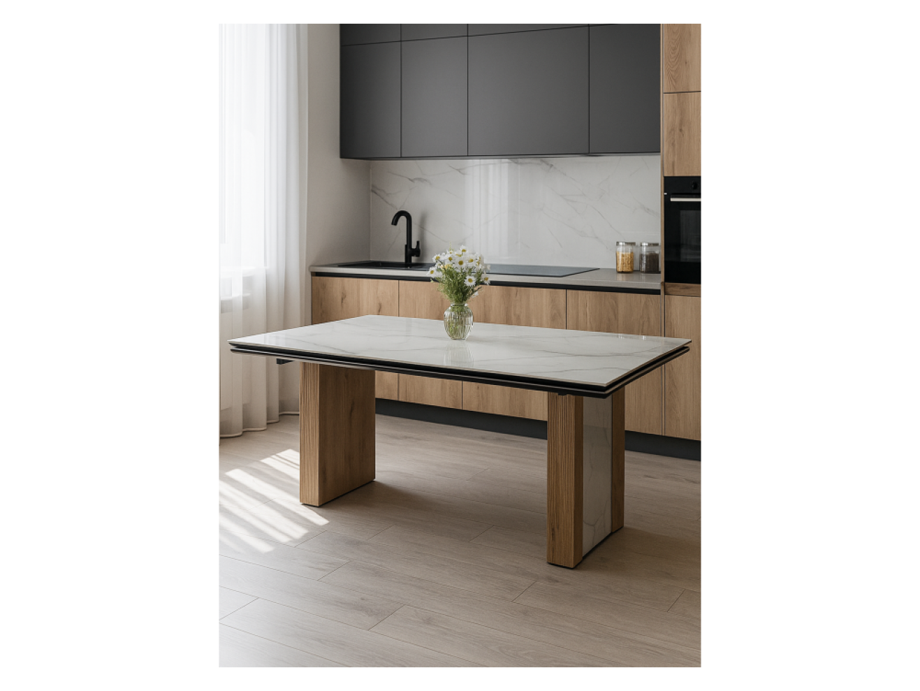 Бернардо 180x90 statuario titan gloss / дуб монтана Керамический стол