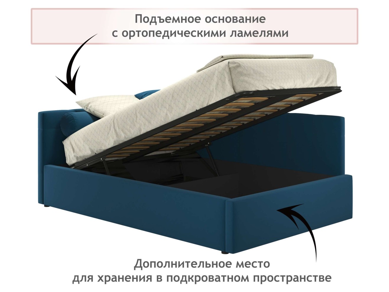 Мягкая кровать-тахта Bonna 1200 синяя c подъемным механизмом