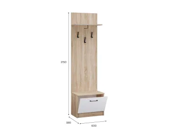 Тумба с вешалкой Денвер, Дуб Сонома, Белый