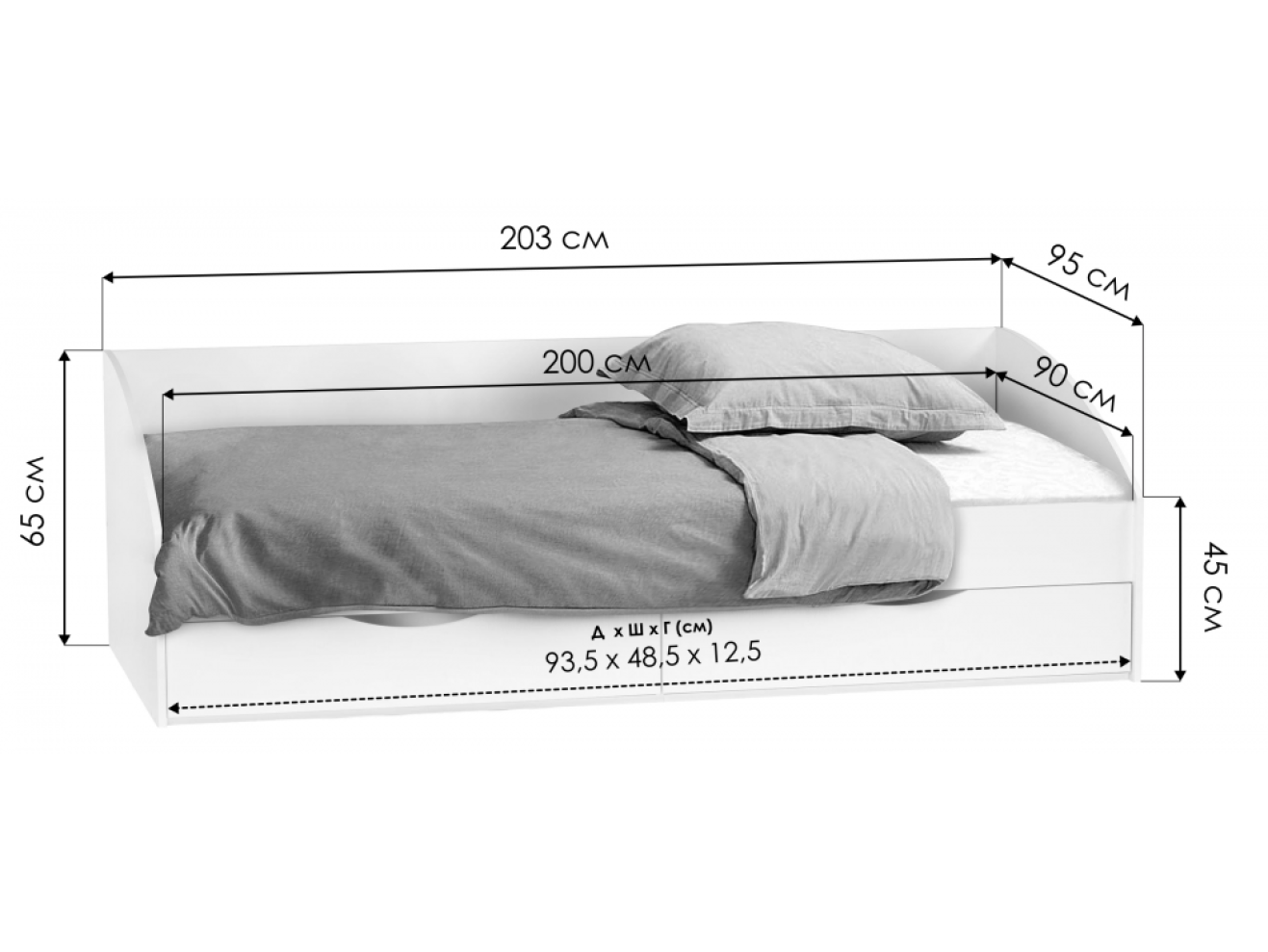 Эриол 90x200 белый Кровать