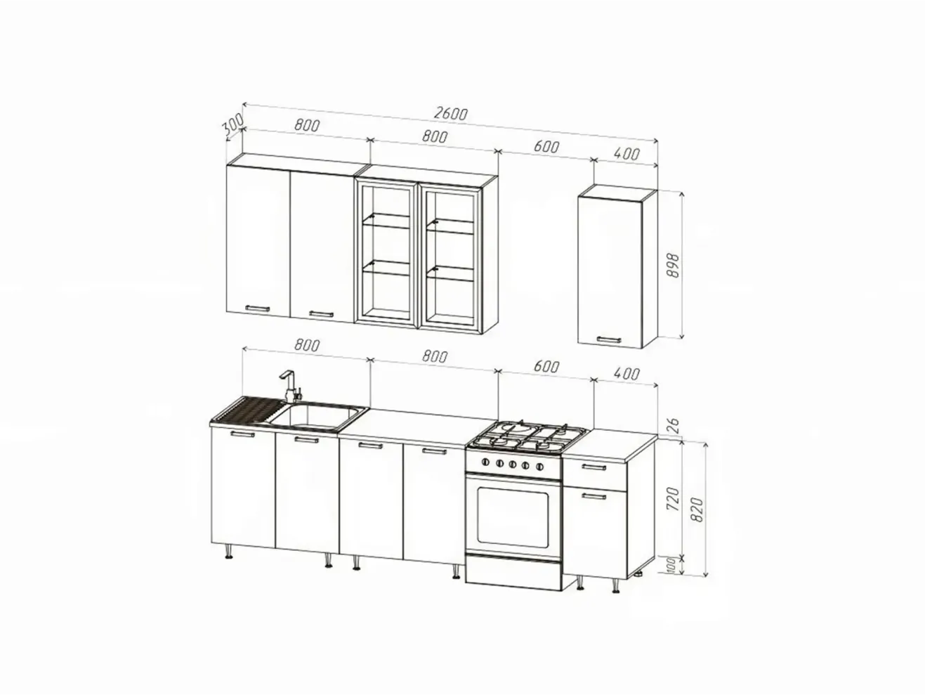 Кухня Рио NEW 2,0/900м (490) Компановка №4, Дуб крафт/Белый глянец арт. 1307943