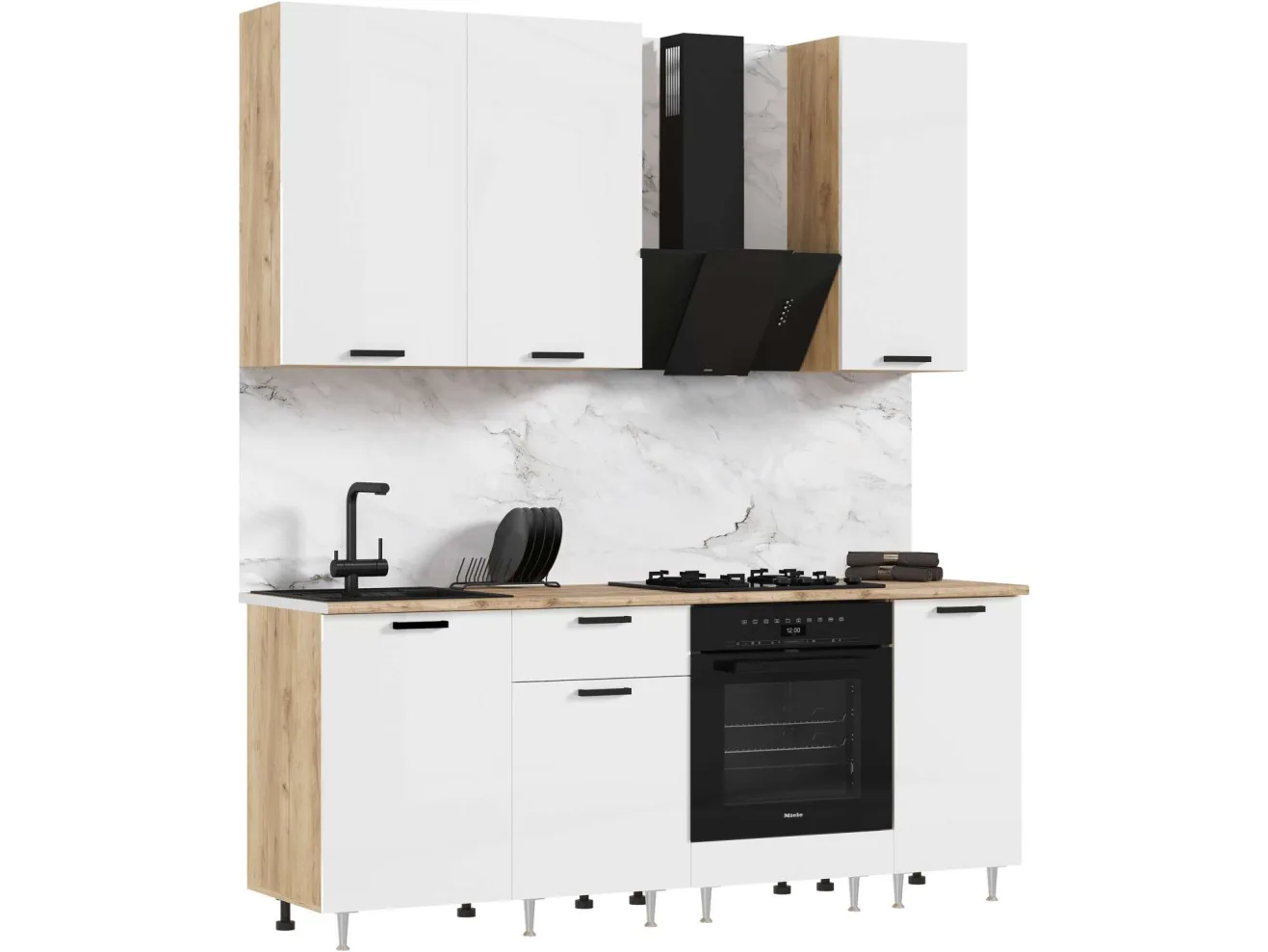 Кухня Рио NEW ЛДСП 2,0/900м (490) Компановка №2 Белый глянец, Дуб Крафт арт. 1307847
