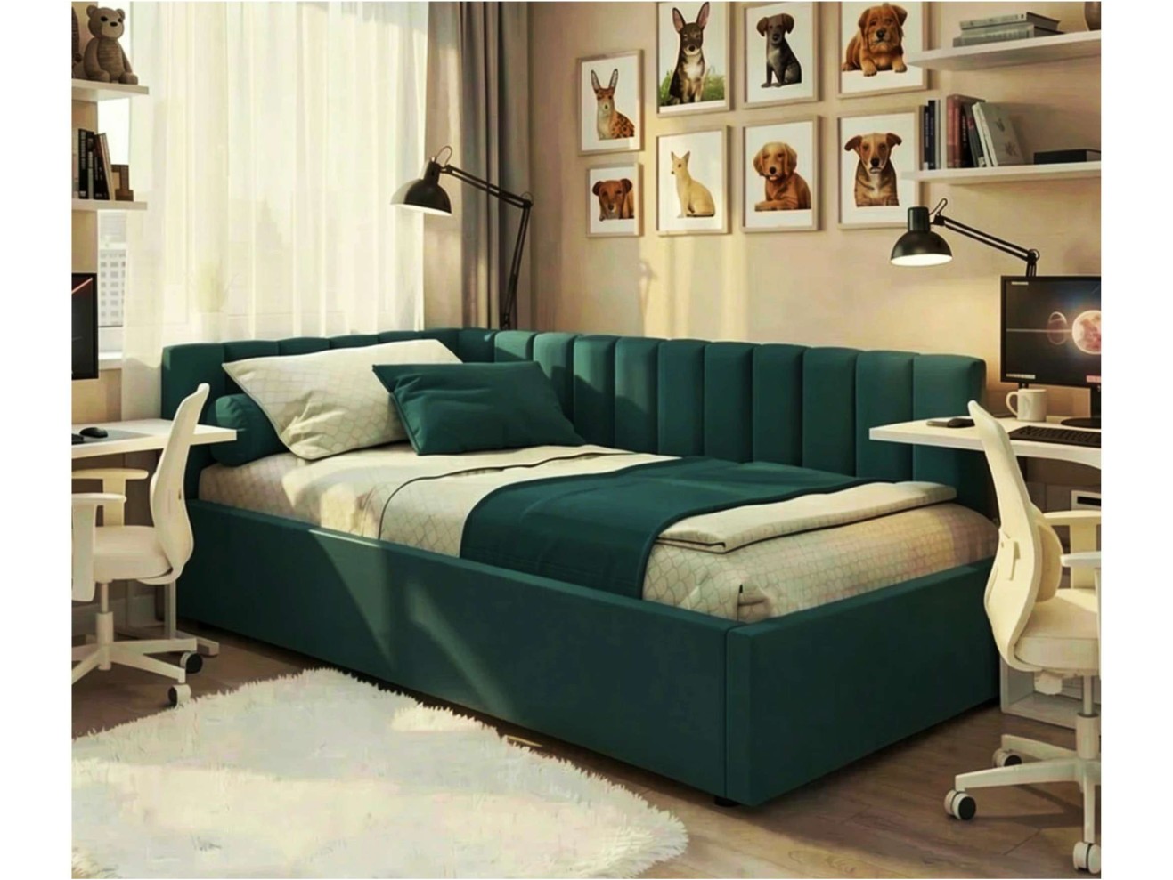 Мягкая кровать Milena 900 изумруд с подъемным механизмом