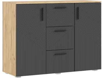 Сильвия Комод (3 ящика/2 двери) 1200, Браш Графит/Дуб крафт