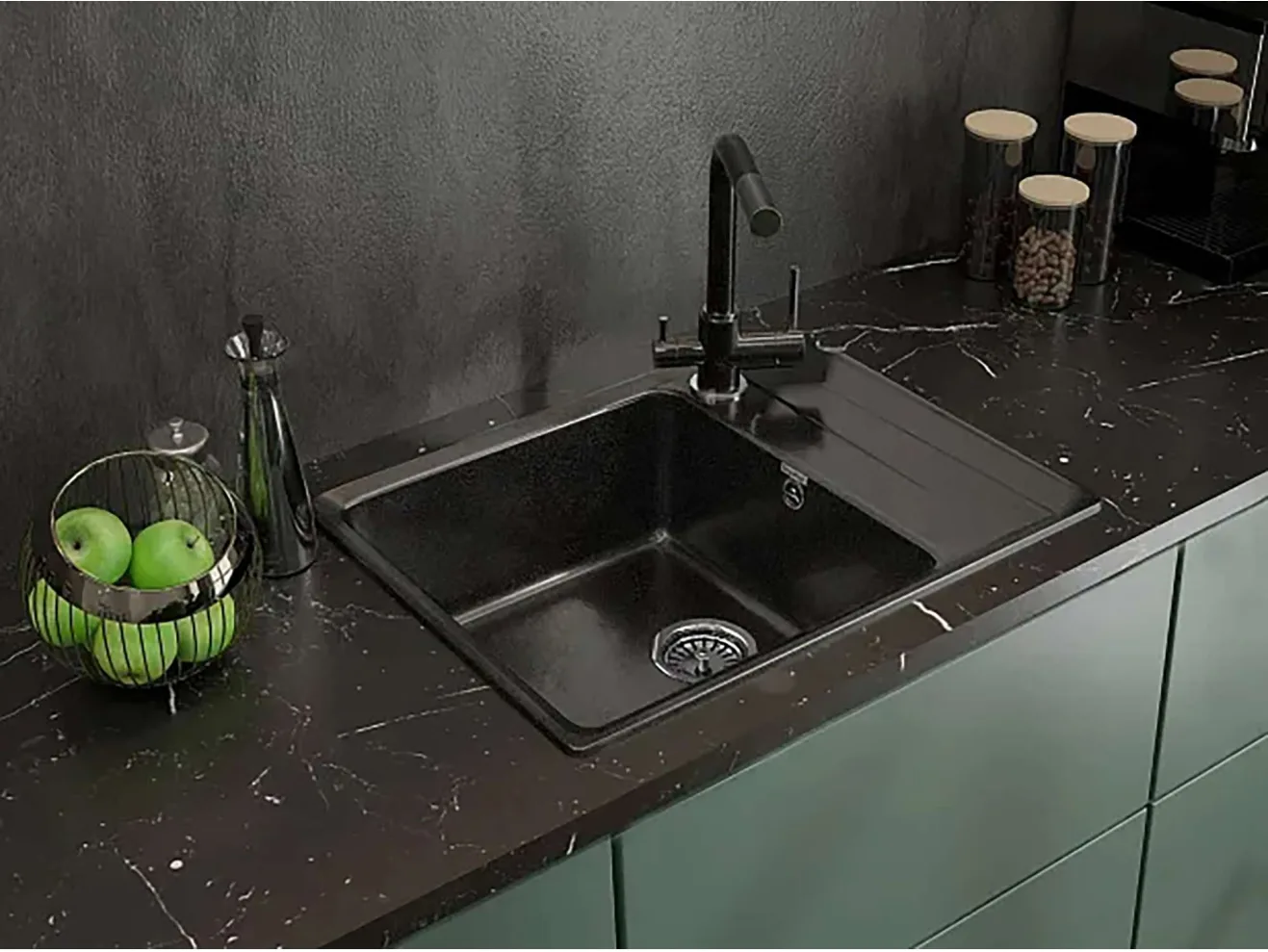 Мойка 660 Level 660L 1-чаш+кр 660*500 черный арт. 1265945