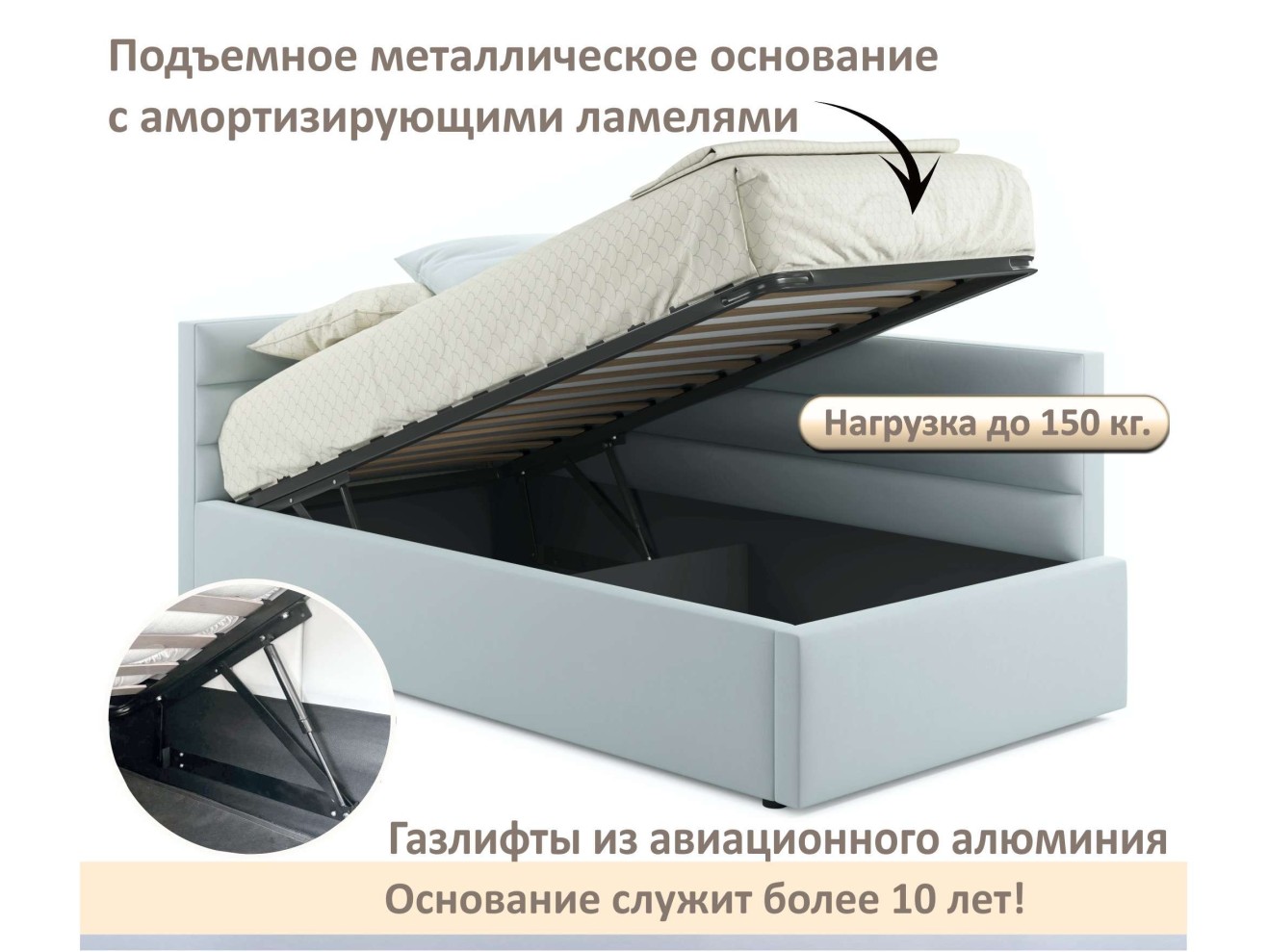 Мягкая кровать-тахта Aura 900 мята пастель с подъемным механизмом