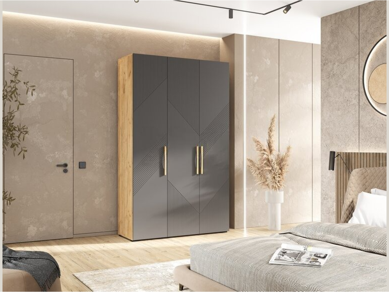 Ирис Шкаф 3-х ств. 1350 браш графит/дуб крафт арт. 1224651