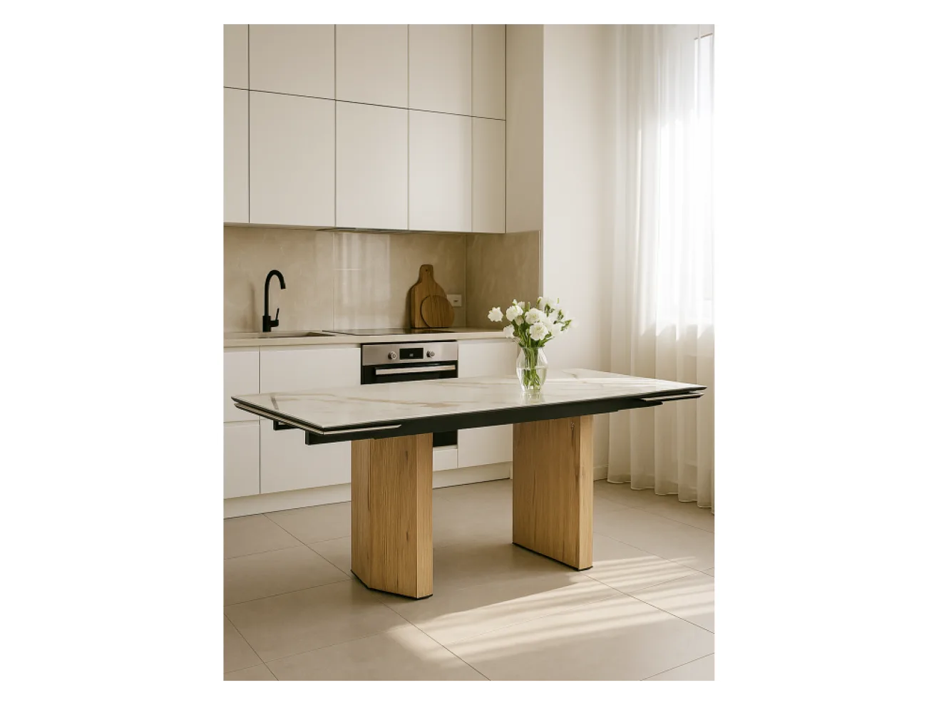 Монерон 180(240)x90 calacatta gold / дуб монтана Керамический стол арт. 1533371