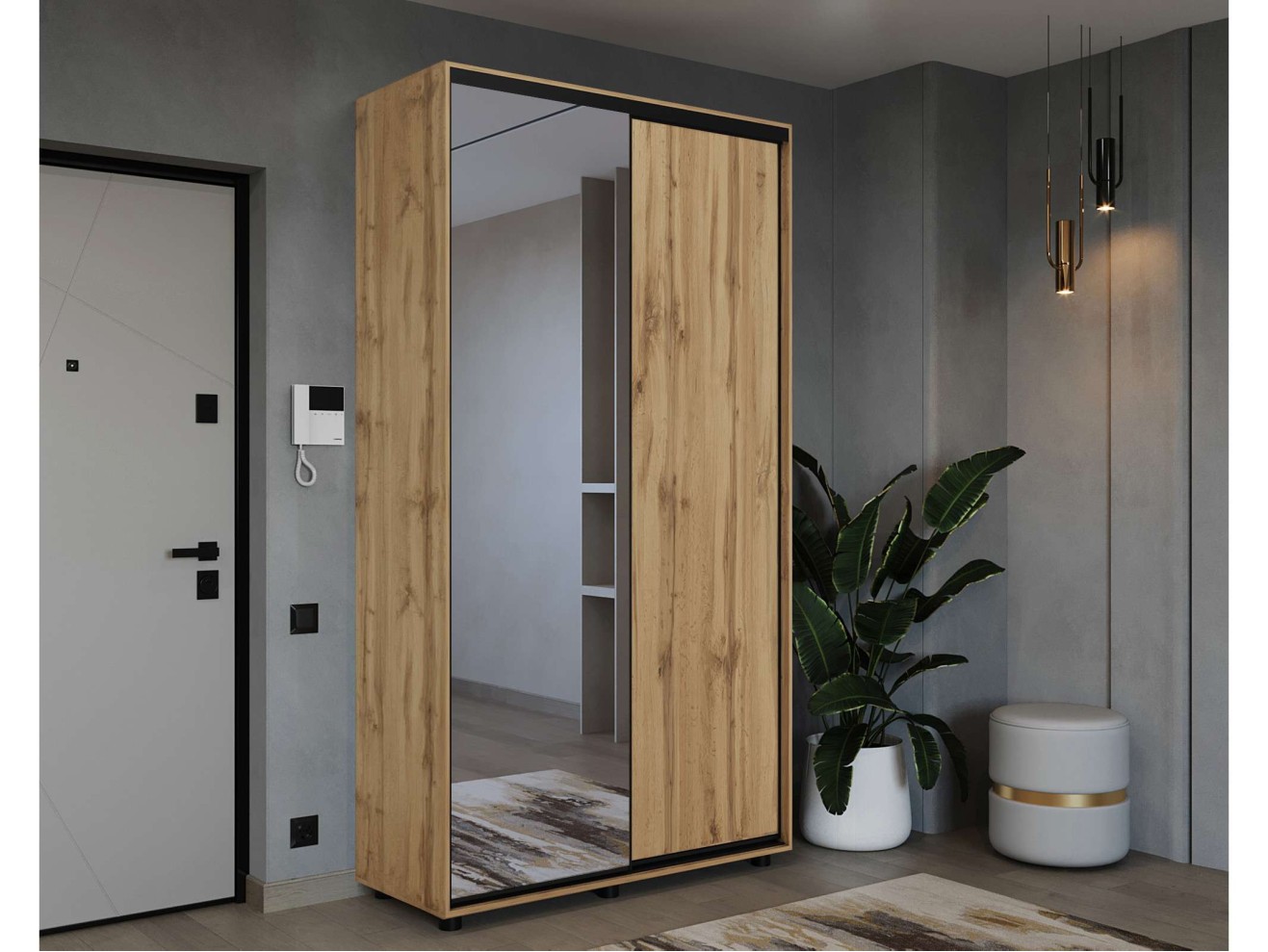 Шкаф-купе ПРАЙМ, 120х45х230 Дуб вотан с зеркалом арт. 1162331
