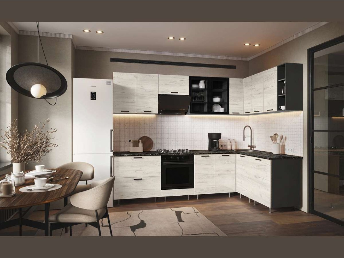 Кухня Рио NEW 2,8х1,6м (490) компоновка №1, Графит/Крафт белый арт. 1560133