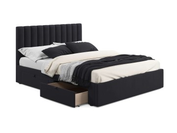 Мягкая кровать Olivia 1600 темная с ящиками