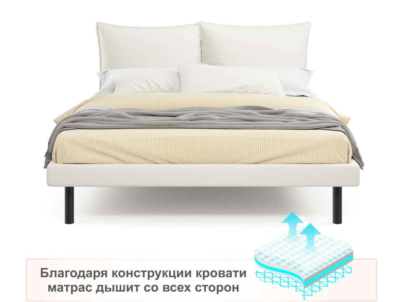 Мягкая кровать Fly 1600 беж с ортопедическим основанием