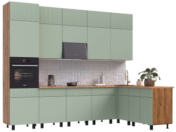 Кухня Оливия NEW 3,0х1,8/1080м Компоновка №2, Крафт золотой/Олива софт