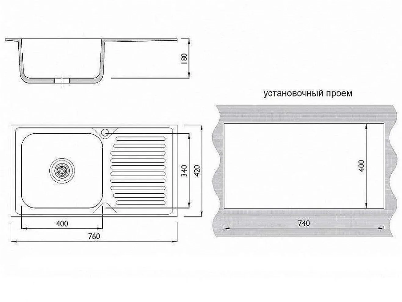 Мойка врезная 764218/0,6 1Ч1К (левая) Глянец арт. 1551619