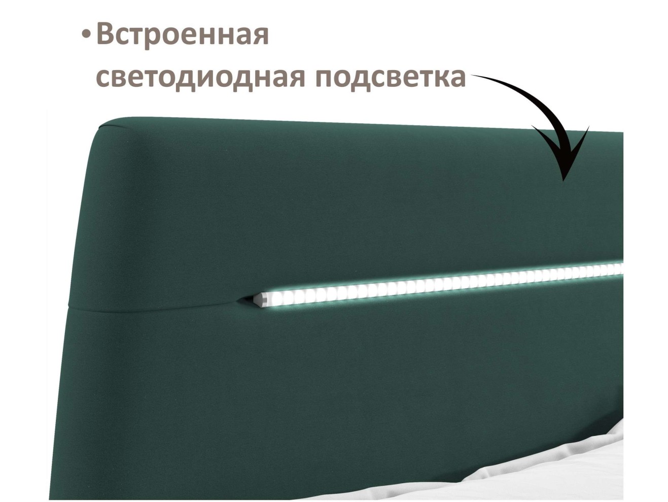 Мягкая кровать NEO с подсветкой и подъемным механизмом изумруд арт. 1246525