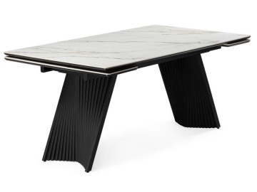 Вейв 160(220)х89 белый с прожилками gilt white / черный Керамический стол