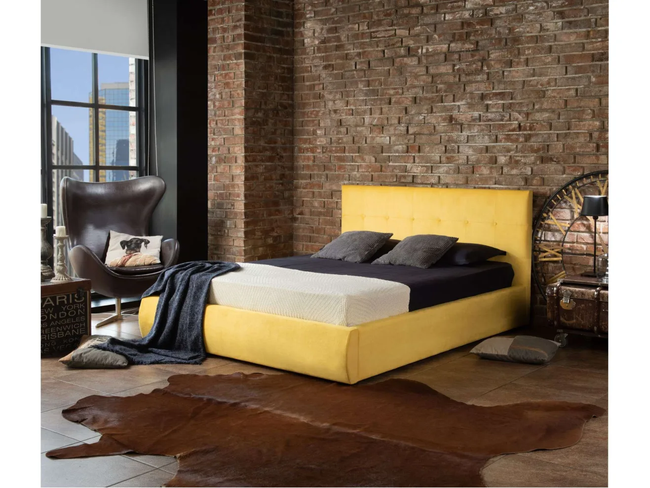 Мягкая кровать Selesta 1600 желтая с ортопед.основанием с матрасом АСТРА арт. 657923