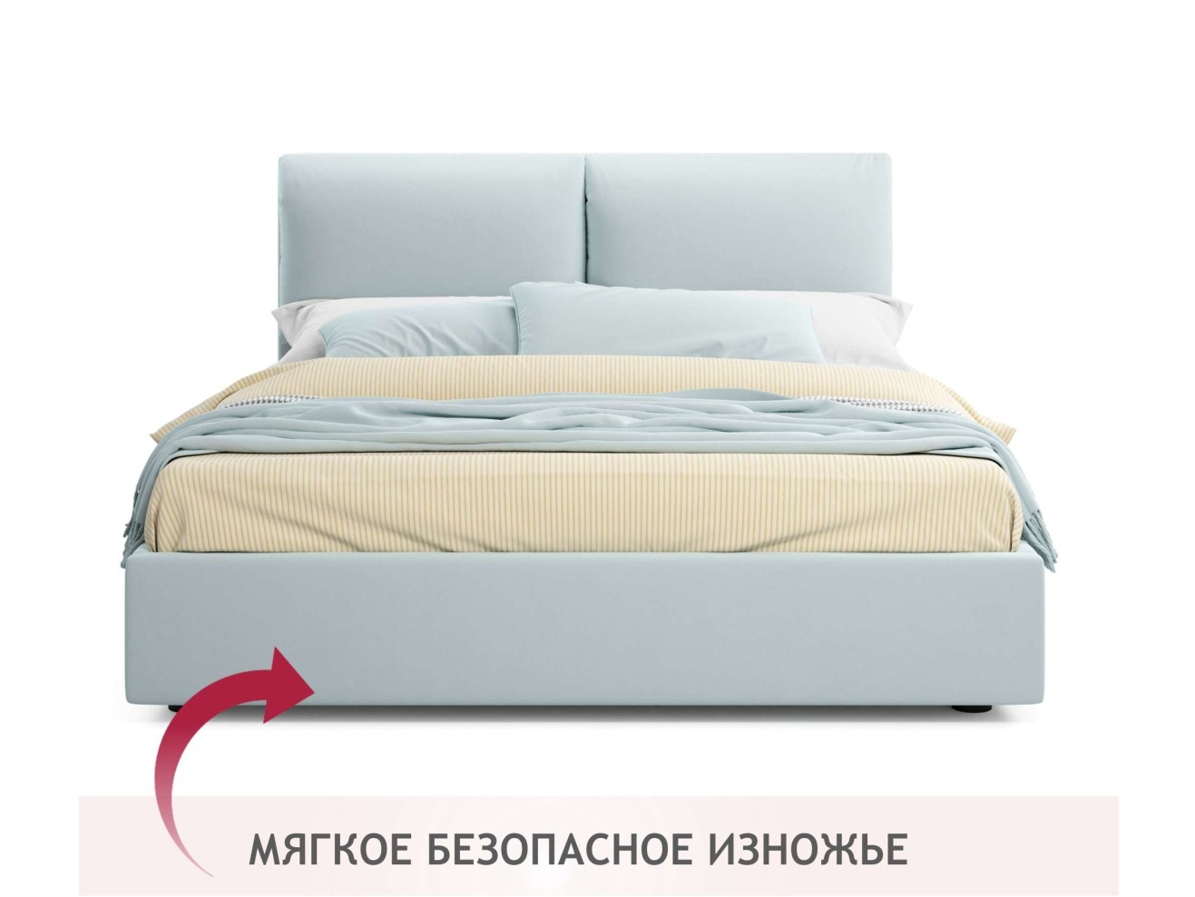 Мягкая кровать Vita 1600 мята пастель с подъемным механизмом