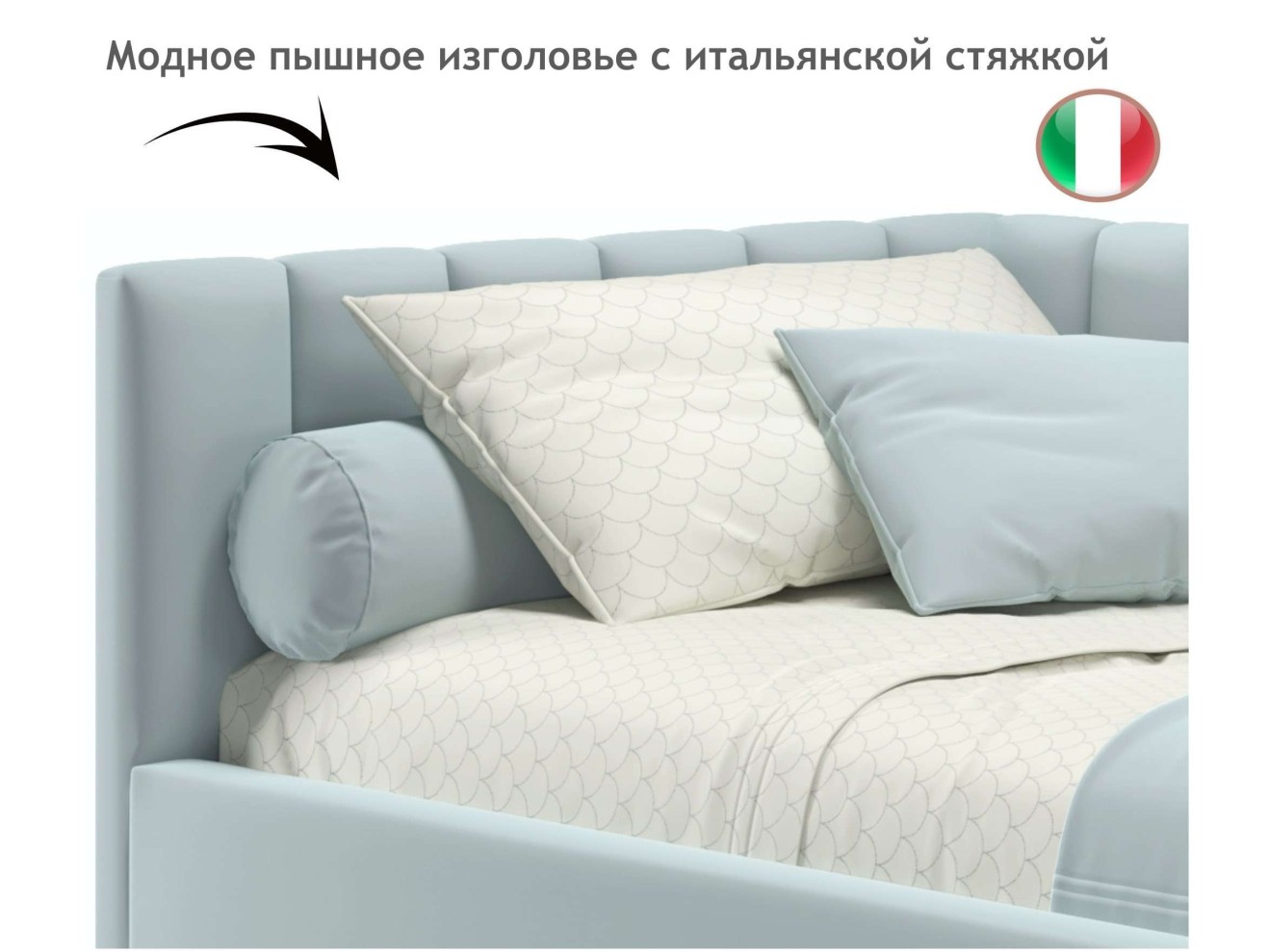 Мягкая кровать Milena 900 мята пастель с ортопедическим основанием