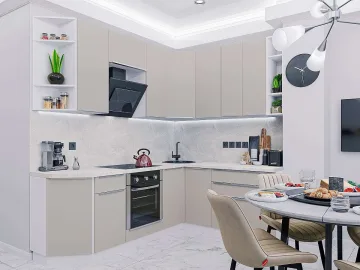 Кухонный гарнитур угловой Фьюжн-04, МДФ, 220×180 см, Глиняный шелк
