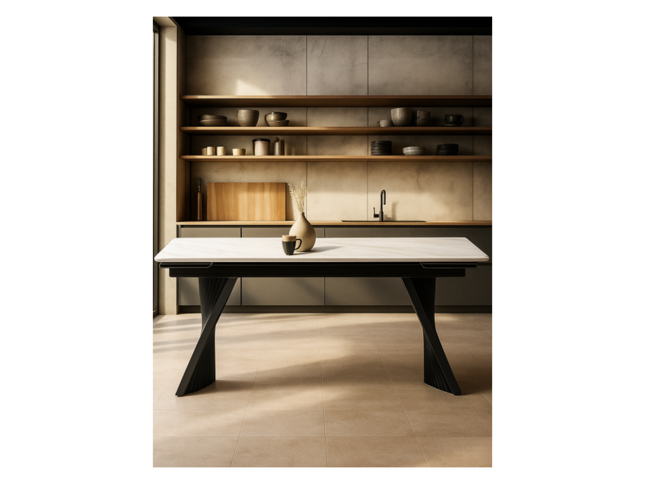 Вейв 160(220)х89х75 белый мрамор snow white / черный Керамический стол арт. 1526907