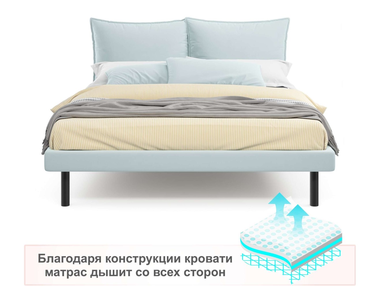 Мягкая кровать Fly 1400 мята пастель с ортопедическим основанием