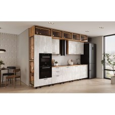 Кухня Рио NEW (металл) 3,2/1080м (490), компоновка №7, Крафт золотой/Шелковый камень