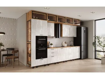 Кухня Рио NEW (металл) 3,2/1080м (490), компоновка №7, Крафт золотой/Шелковый камень