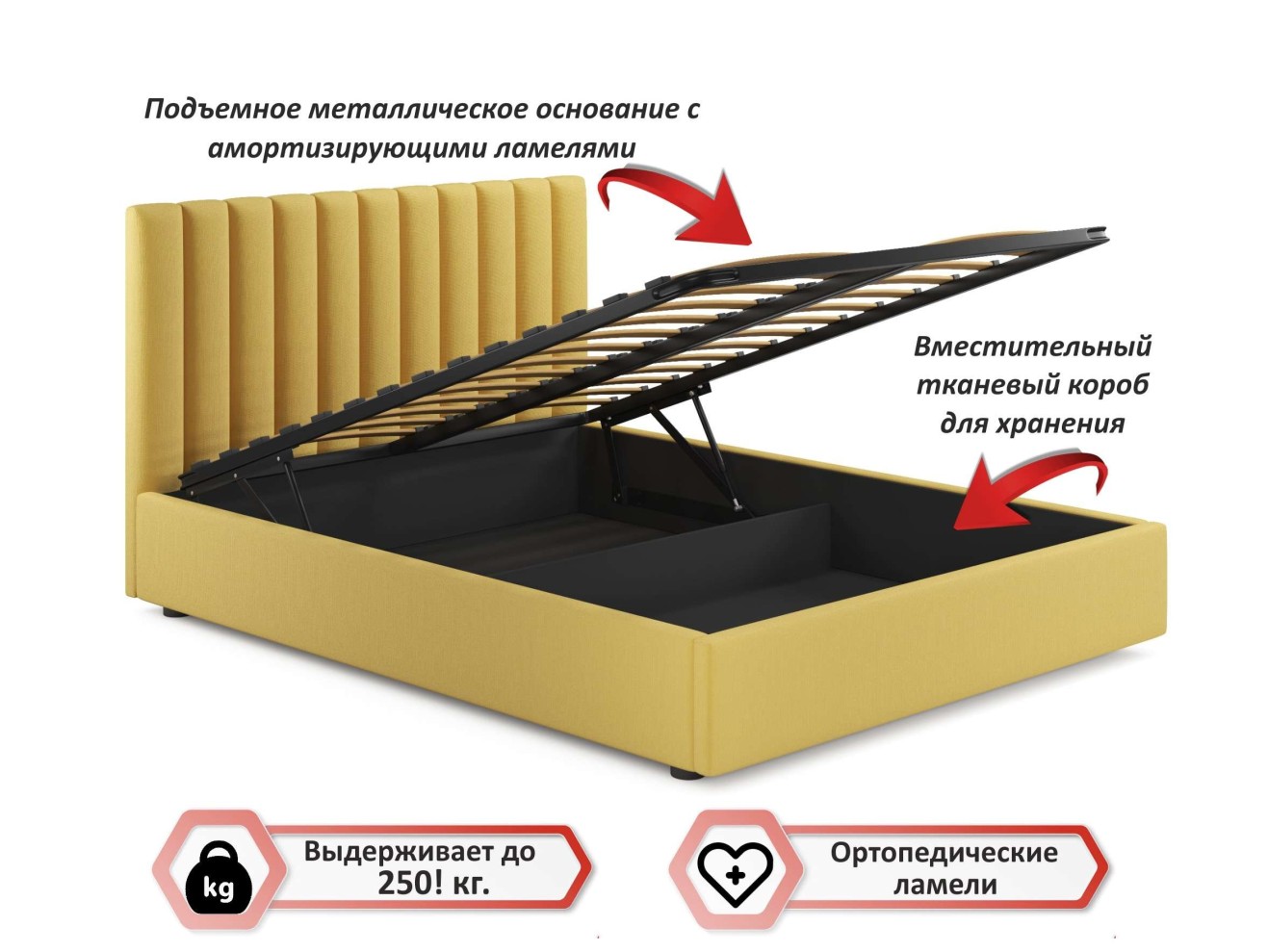 Мягкая кровать Olivia 1600 желтая с подъемным механизмом