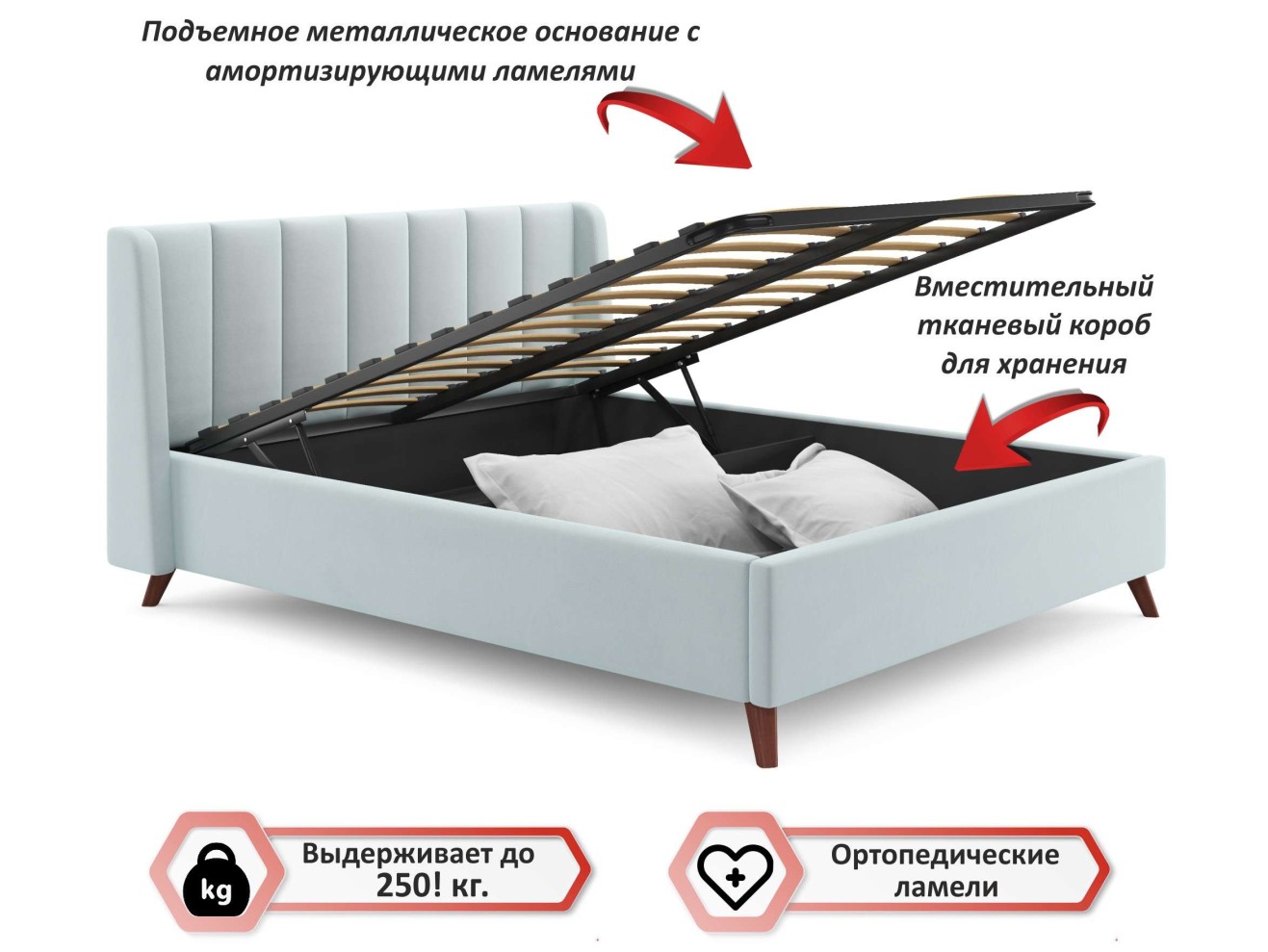 Мягкая кровать Betsi 1600 мята пастель с подъемным механизмом